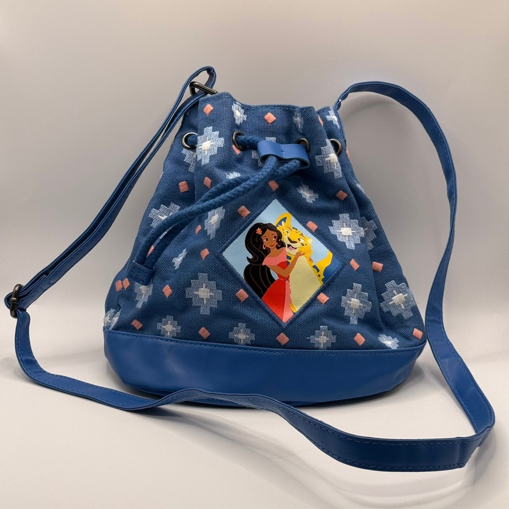 Disney Store Elena of Avalor Blue Canvas Crossbody Bucket Bag Drawstring Skylar